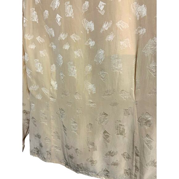 Tahari Jacquard Silk Pale Yellow Double Breasted Blouse size 8 - Picture 7 of 9